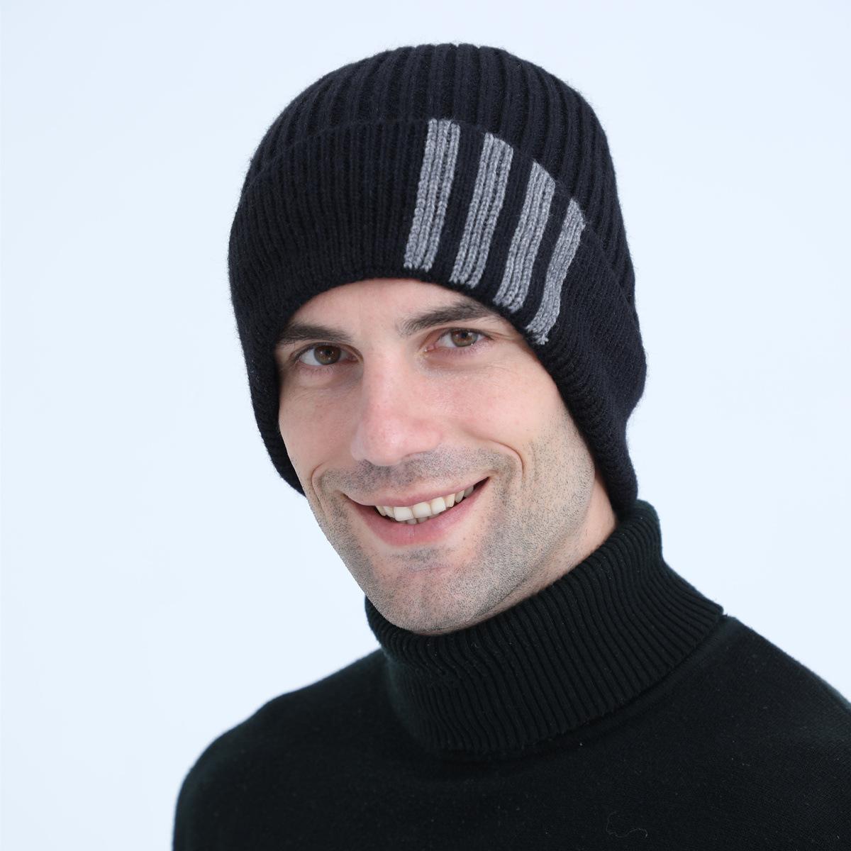 

Новая бархатная вязаная шапка-пуловер, модная мужская осенне-зимняя, из шерстяной нити, теплая, для велоспорта, с защитой ушей one size