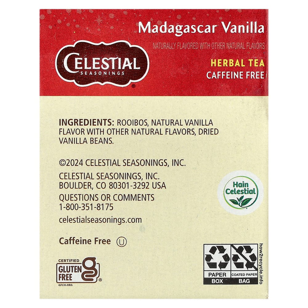 Celestial Seasonings African Rooibos Tea, Madagascar Vanilla, Caffeine-Free Tea Bags, 42g (1.5 oz)