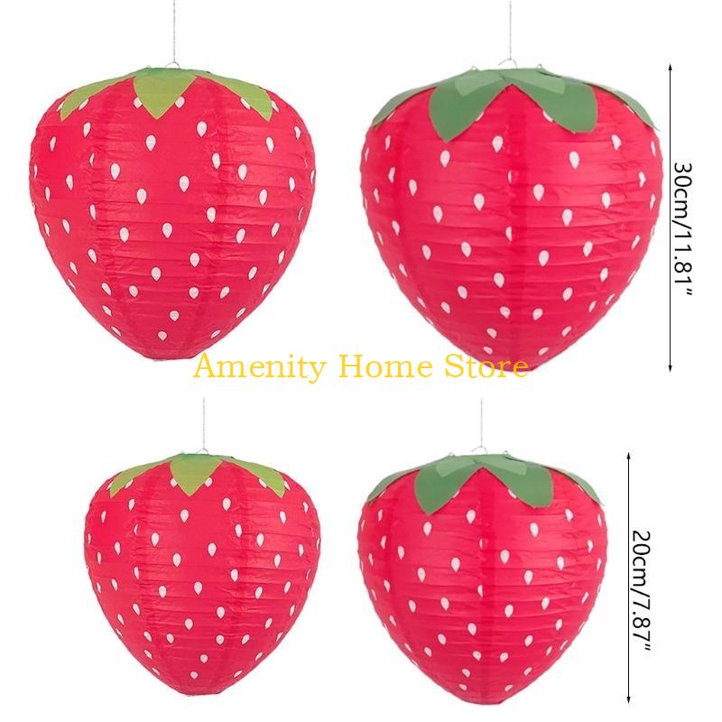 F26C 3D Strawberry Paper Lantern Foldable Hanging Lantern Fruit Theme Ornament Party Supplies Birthday Decors for Baby Shower