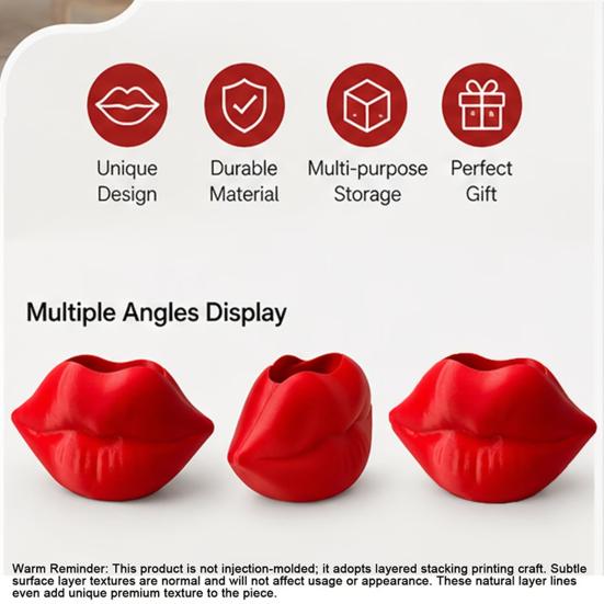 Modern Home Office Decor Lip Shaped Storage Holder, 3D Printed Red Sculpture Vase, Artistic Unique Desk Stationery Holder Desktop Organizer for