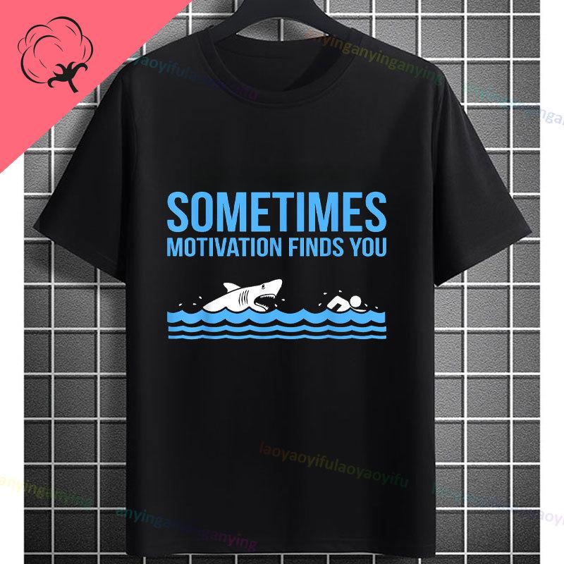 Funny Swimmer Tshirt Black With White Swimming Mode Graphic Print Shortsleeve Crewneck Pure Cotton Tee Perfect For Casual Wear