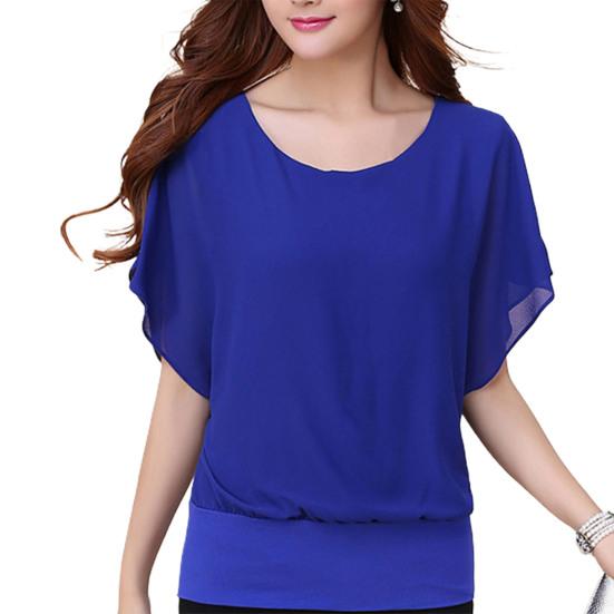 Women Top Solid Color O Neck Pullover Batwing Sleeve Ruffle Summer Top Daily Garment