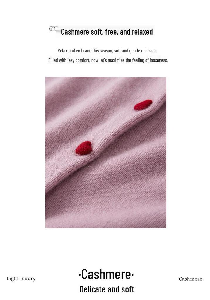 Heart Button Cashmere Round Neck Knit Cardigan - Autumn/Winter Collection