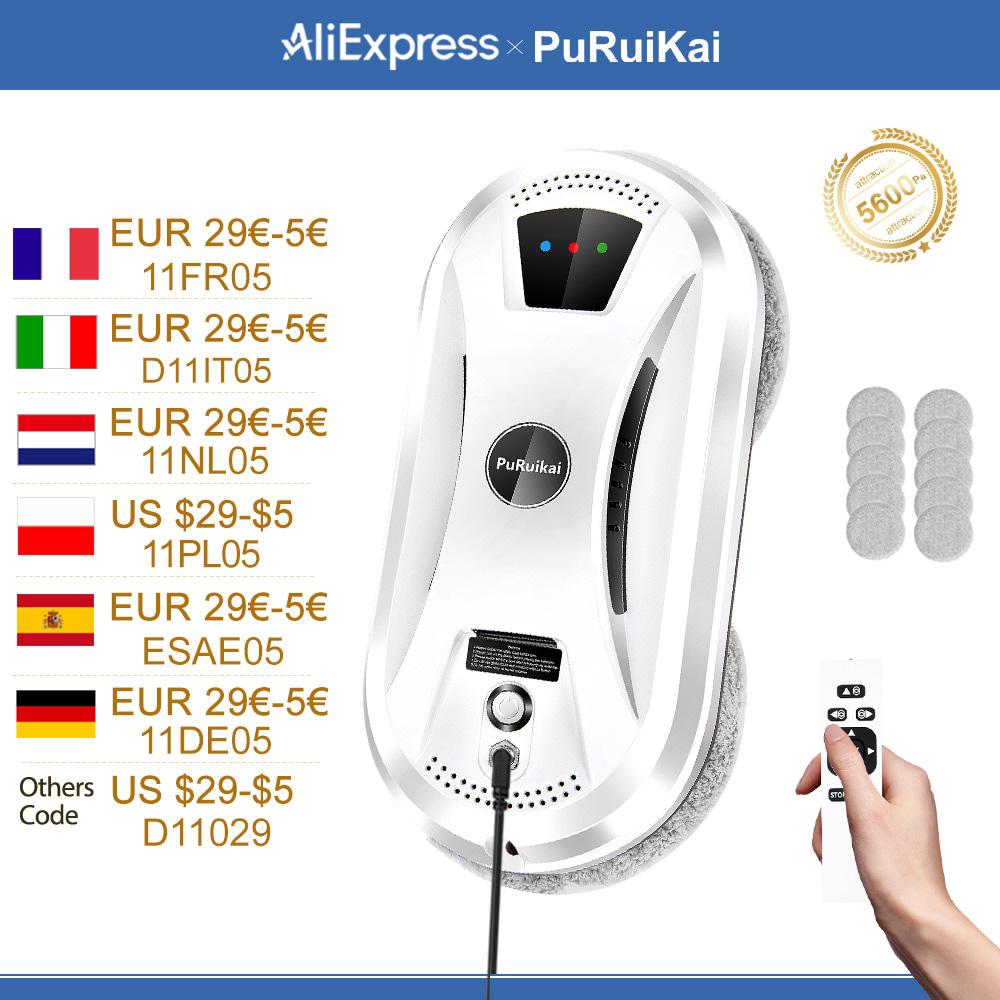 PuRuiKai Aspirateur robot ultra fin robot de nettoyage de vitres fenêtre électrique verre limpiacristales télécommande pour la maison