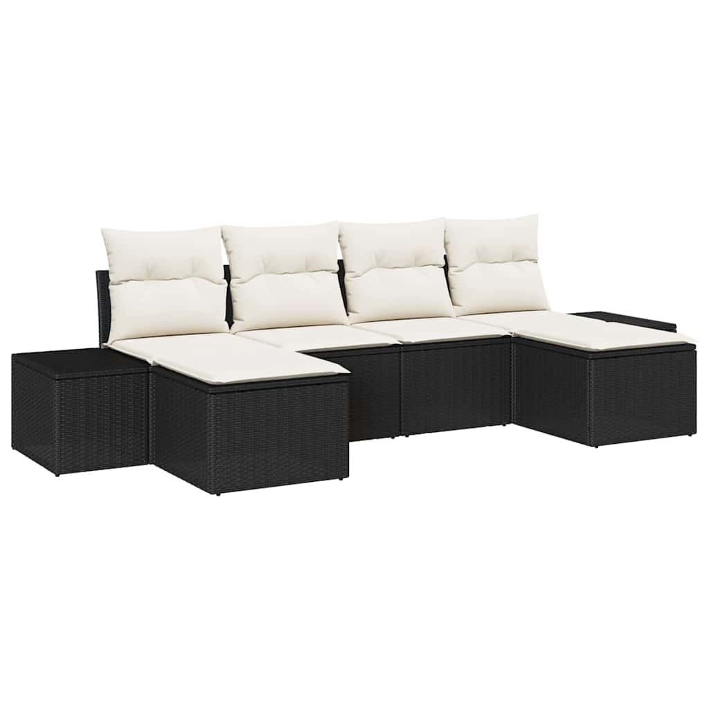 6 Piece Garden Sofa Set with Cushions Black Poly Rattan
