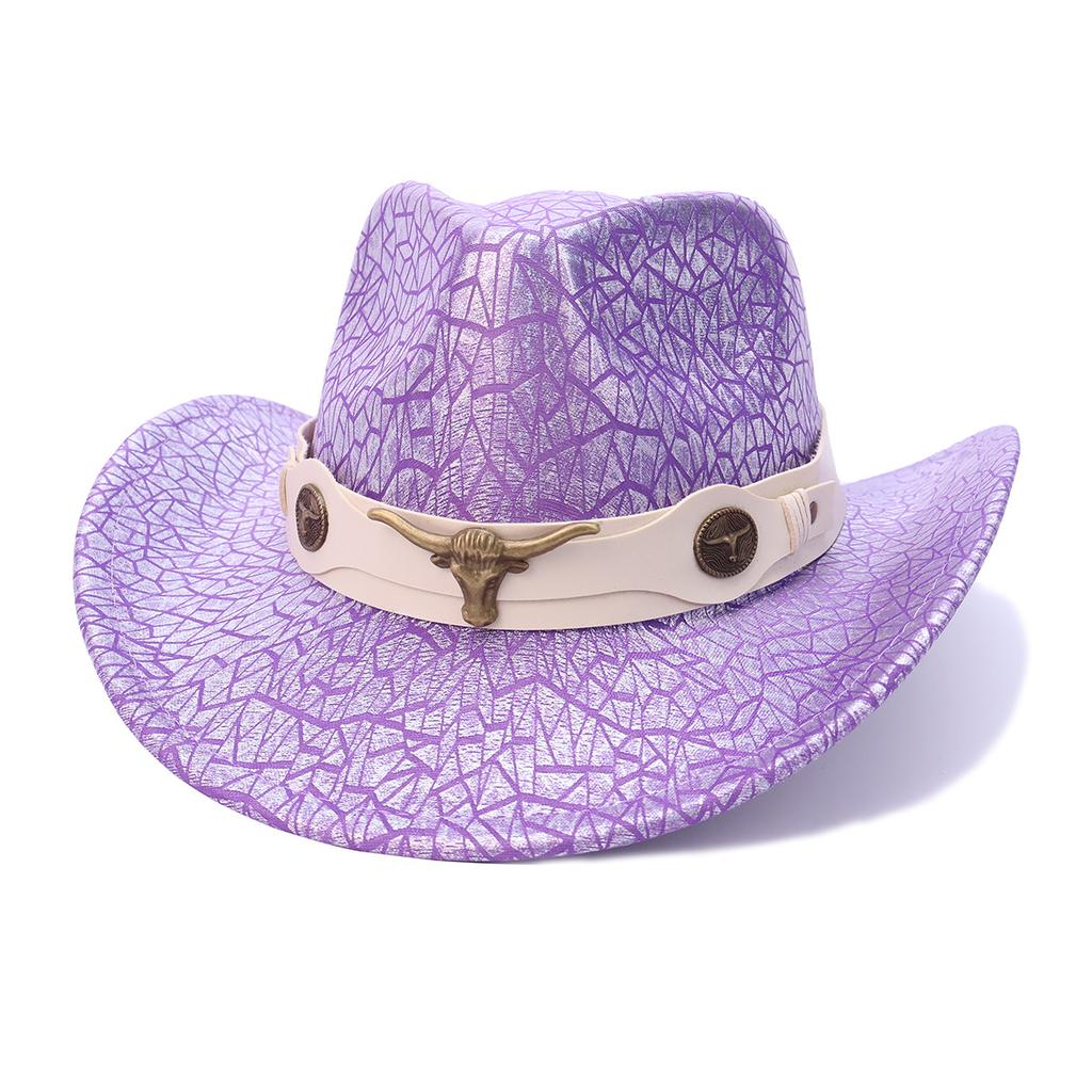 New Sequined Laser Western Cowboy Hat European and American Bull Head Fashion Top Hat Men's and Women's Party Stage Hat