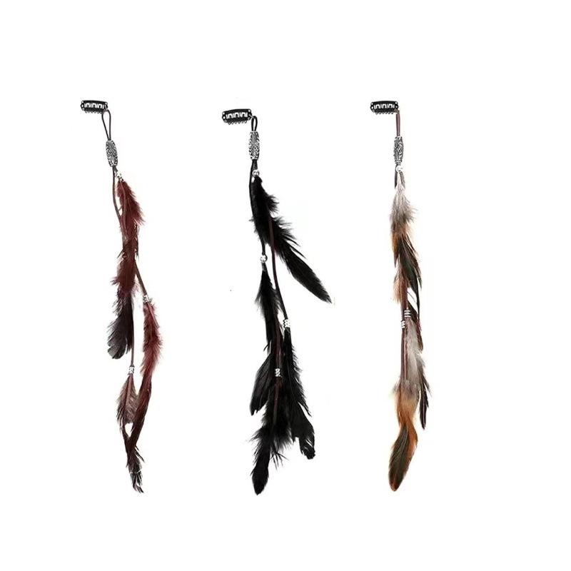 1/3Pcs Hair Accessories Vintage Bohemian Tassel Hair Clips With Faux Feather Design For Parties Balls And Beach-Style Outfits