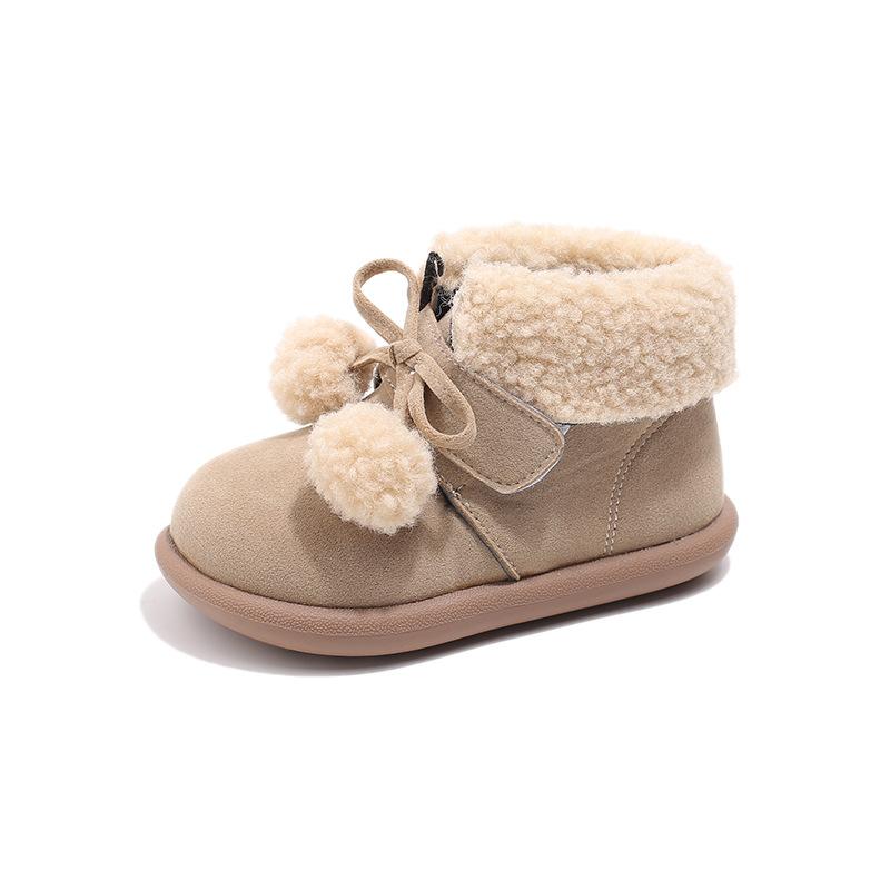 

Winter Children s Shoes Snow Boots Cute Plush Warm Comfortable Butterfly-knot Anti Slip Korean Outdoor Girl Boys Short Boots 21inner13.5cm бежевый