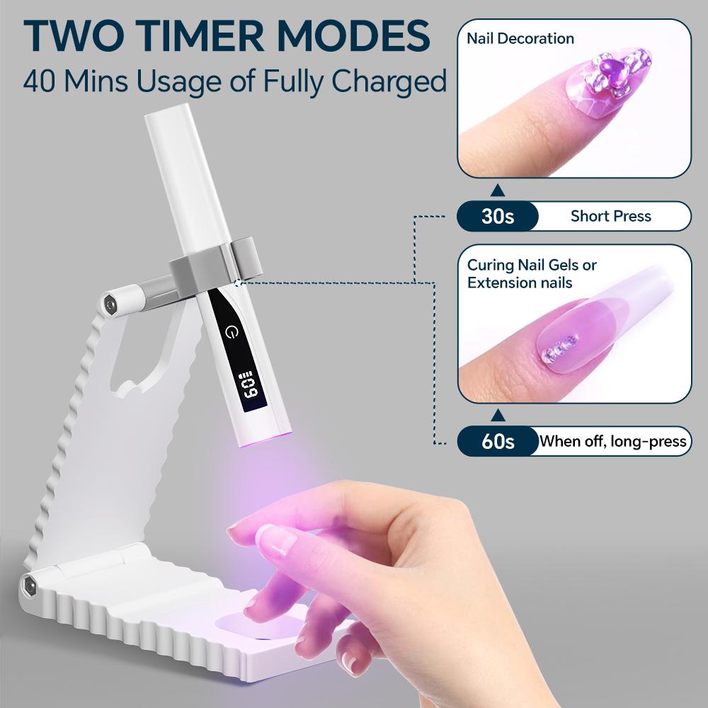 Mini Handheld UV Light for Gel Nails with Adjustable Stand,Portable Rechargeable Nail Lamps with Timer & Display for Fast Drying