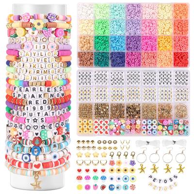 Kinder Reiskorn Elastisches Seil Perlen DIY Set Alphabet Perlen Set 28 Farben 5000 Weichkeramik Armband-Set