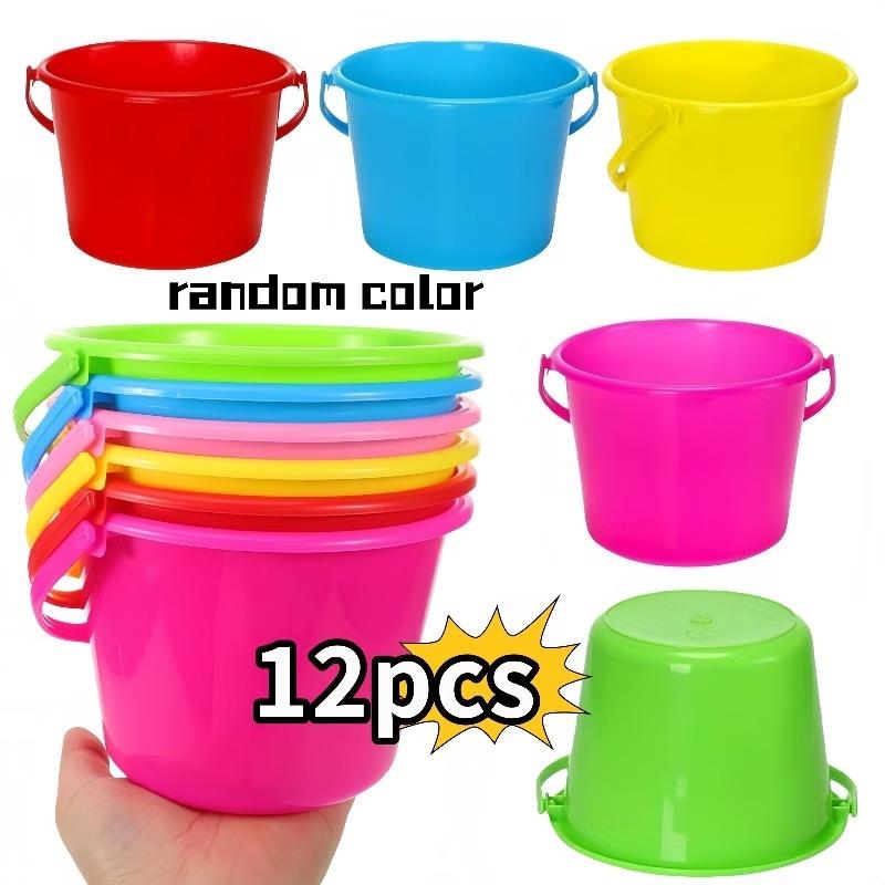 

12pcs Mini Plastic Beach Bucket Set with Handles Assorted Colors Durable Lightweight for Beach Parties Activities Beach Buckets
