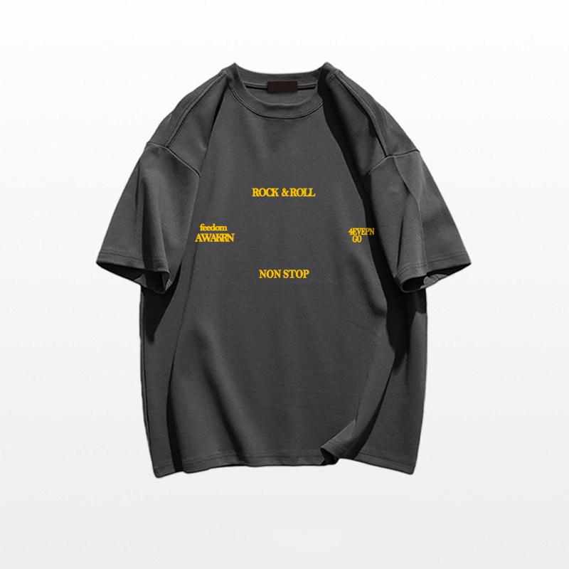 Unisex American Retro Trendy Letter T-shirt, Pure Cotton, Plus Size, Loose Fit, Hong Kong Style