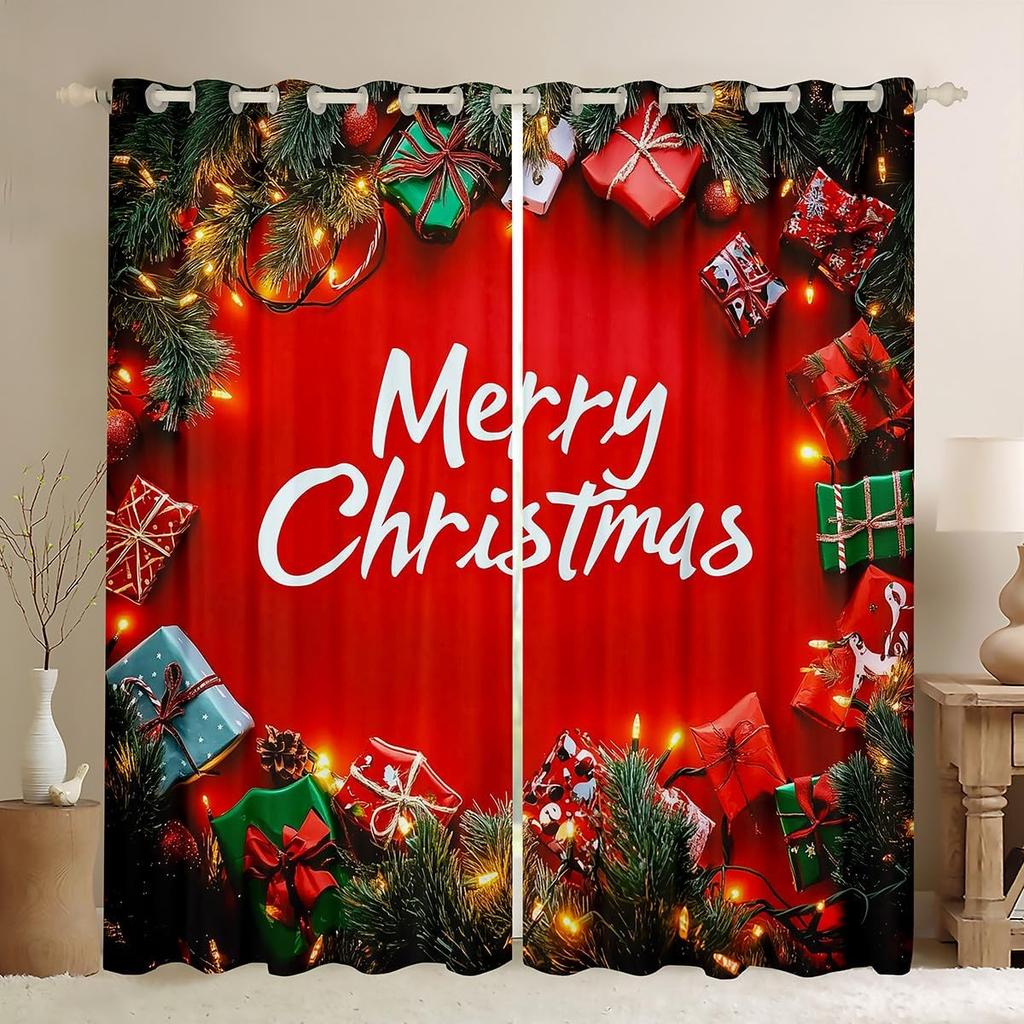 Christmas Elk Curtains Theme Curtain Boys Girls New Year Bedroom Dorm Decor Winter Window Blackout Polyester Ideal For