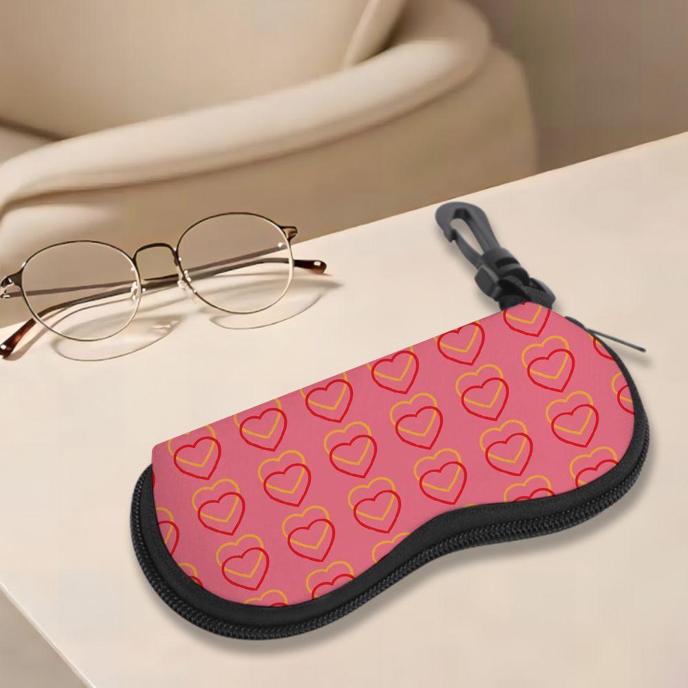 Pink Heart Pattern Soft Eyeglasses Sunglasses Case, Portable Scratch Proof Spectacle Pouch, Lightweight Travel Glasses Holder Bag