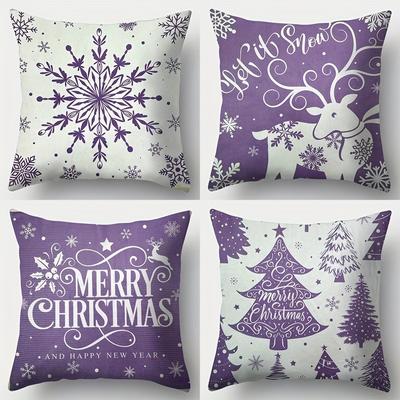 Merry Christmas Decoration Pillow Cover Fawn Tree Snowflake Pattern Suitable for Home Room Living Room Sofa Cushion Cover