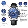 Starry Sky Watch Genuine Leather Strap Roman Alphabet Analog Display Luminous Calendar Moon Phase 3ATM Waterproof Quartz Leisure Business Stylish