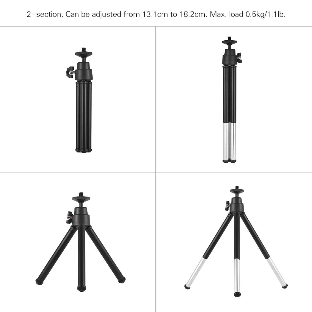 Mini Tripod 2 Section Extendable Desktop Tripod Stand Holder 1 4 Inch Screw Mounts for Phone ILDC Max. Load 0.5kg Black