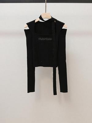 High-End Herbst Spicy Girl Style Langarm Quadratischer Ausschnitt Cutout Schnürung Schlankmachender Gestrickter Pullover