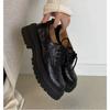 French British Style Round Head Front Lace-up Platform Small Leather Shoes Retro Thick Heel Loafers Single Shoes