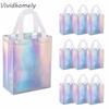 10Pcs Iridescent Holographic Gift Bags with Handles Rainbow Color Shopping Bags Non-Woven Reusable Party Favor Bags Christmas