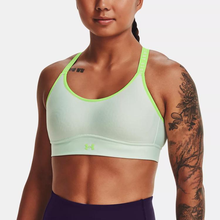 Under Armour Infinity Covered Medium Intensity Training Yoga Sports Bra Light Green Women Underwear 1363353-936