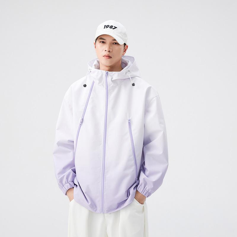 Gradually Change Color New Outdoor Spring and Autumn Gradual Change Jacket Men and Women Loose Tide Brand Windproof Hooded Couple Coat