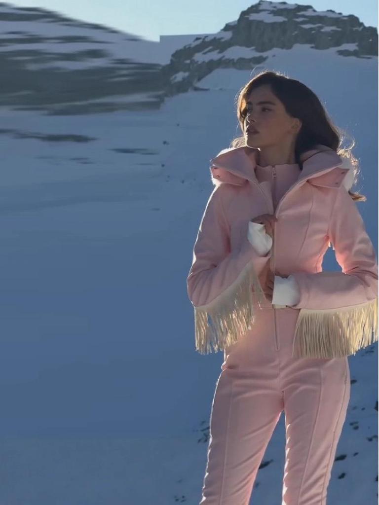 Tuta da Sci Invernale da Donna 2025 con Cappuccio, Cintura e Frangia