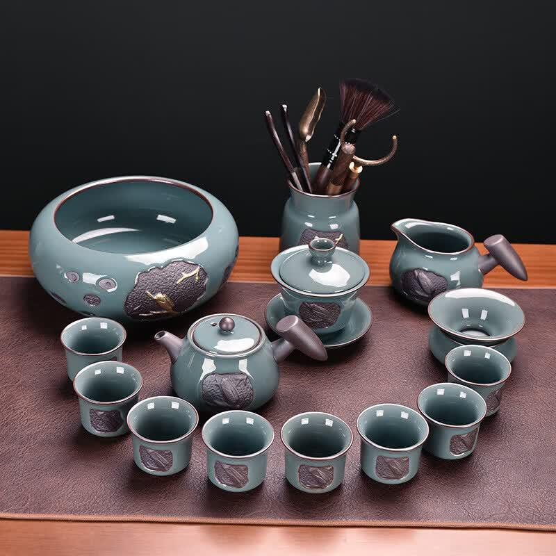 Chaxun 10-Piece Iron-Body Ge Kiln Gaiwan Tea Set