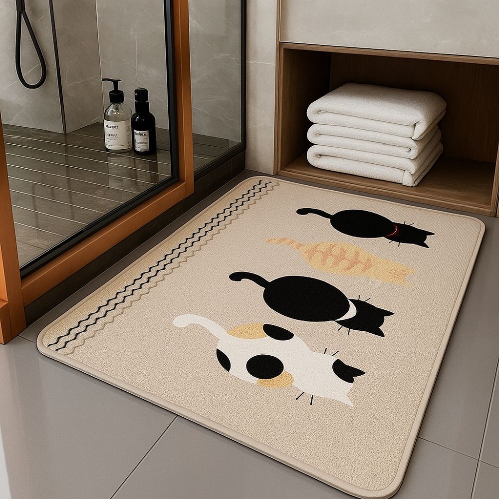 Flax Cat Door Mat Cartoon Kitchen Mat Durable Entrance Doormat  Laundry Room
