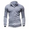 Chic Men Solid Color Stand Collar Long Sleeve Zip Up Casual Coat Jacket Outwear