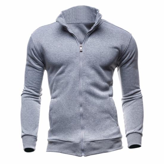 Chic Men Solid Color Stand Collar Long Sleeve Zip Up Casual Coat Jacket Outwear