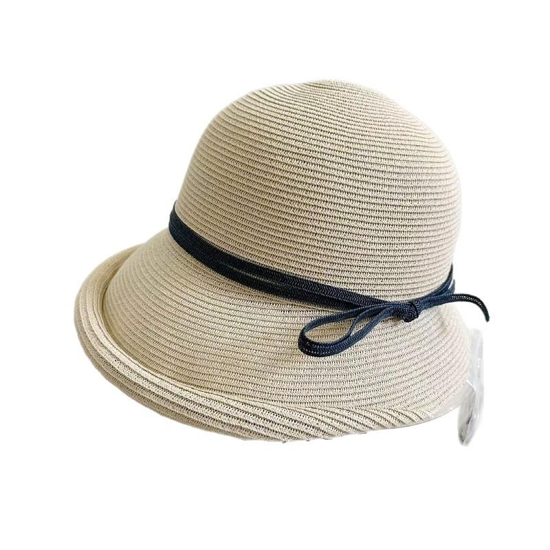 Spring and summer Hepburn style literary and simple crimped fisherman hat beach face covering sun hat foldable sun protection hat women
