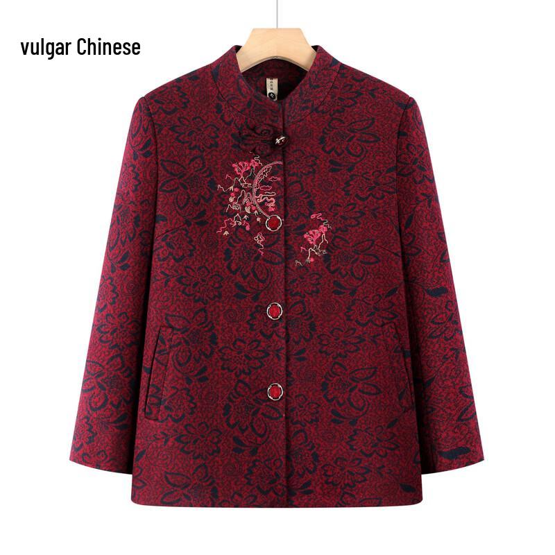 

Middle-Aged & Elderly Women s Embroidered Autumn/Winter Loose Coat 2XL