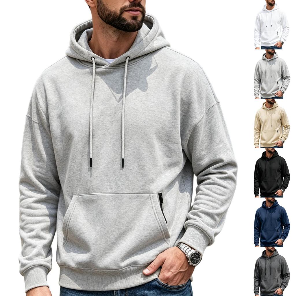 Herren-Farb-Hoodie mit seitlichen Reißverschlusstaschen, lässiges sportliches Sweatshirt
