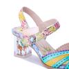 Johnature Sandali Stampati Colorati con Tacco Alto in Vera Pelle Stile Barocco Retrò Raffinati Floreali Scarpe da Donna