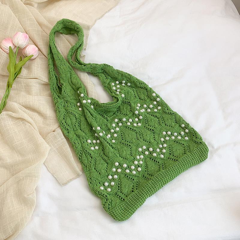 

Летняя плетеная сумка женская 2025 большая вместимость новая пляжная сумка-тоут на плечо для отпуска на море маленькая свежая сумка-ведро зелёный
