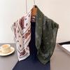 Color Blocked Cashew Herringbone Pattern Cotton Linen Small Square Scarf Silk Imitation Velvet Headscarf Shawl Sunscreen Women