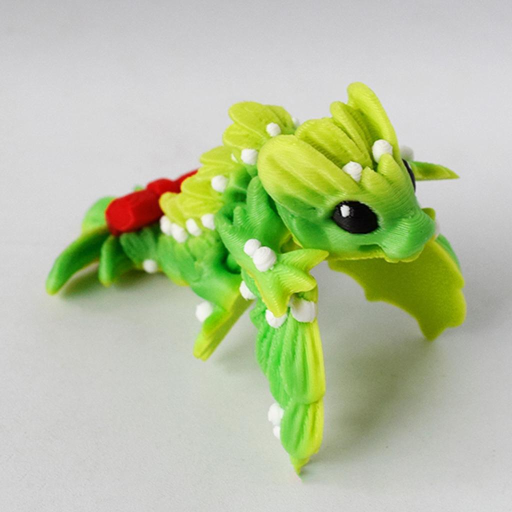Cute Green Leaves Flying Dragon 3D Printed Toys Joints Free Movable Simulation Green Animal Dragon Model Home Decor Holiday Gift