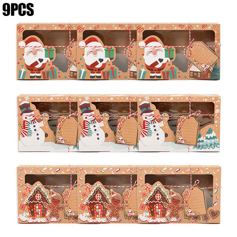 

Рождественские коробки для конфет и печенья Подарочная коробка из крафт-бумаги Коробки для еды, выпечки и сладостей с прозрачным окном Декор Navidad Рождественский подарочный пакет Noel 9pcs