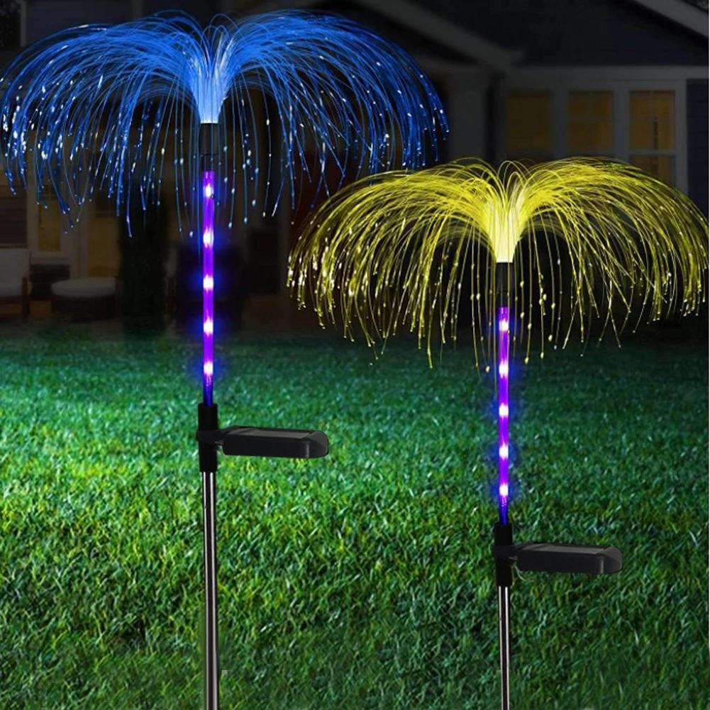D2 1pc Solar Lamp Jellyfish Lights 7 Color Changing Solar Flowers Lights Solar Garden Lights Solar Fiber Optic Lights for Patio