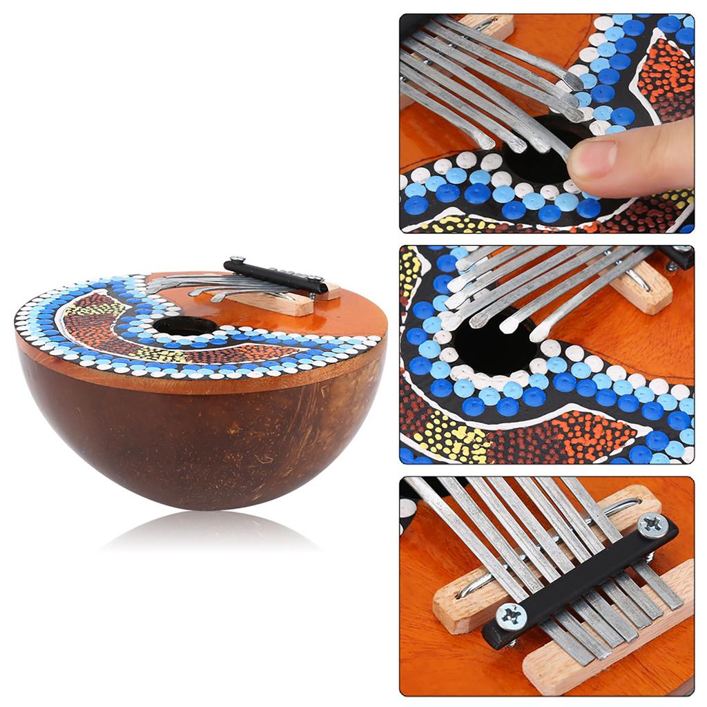 7 Key Tuneable Coconut Shell Mbira Portable Finger Thumb Piano Musical Instrument
