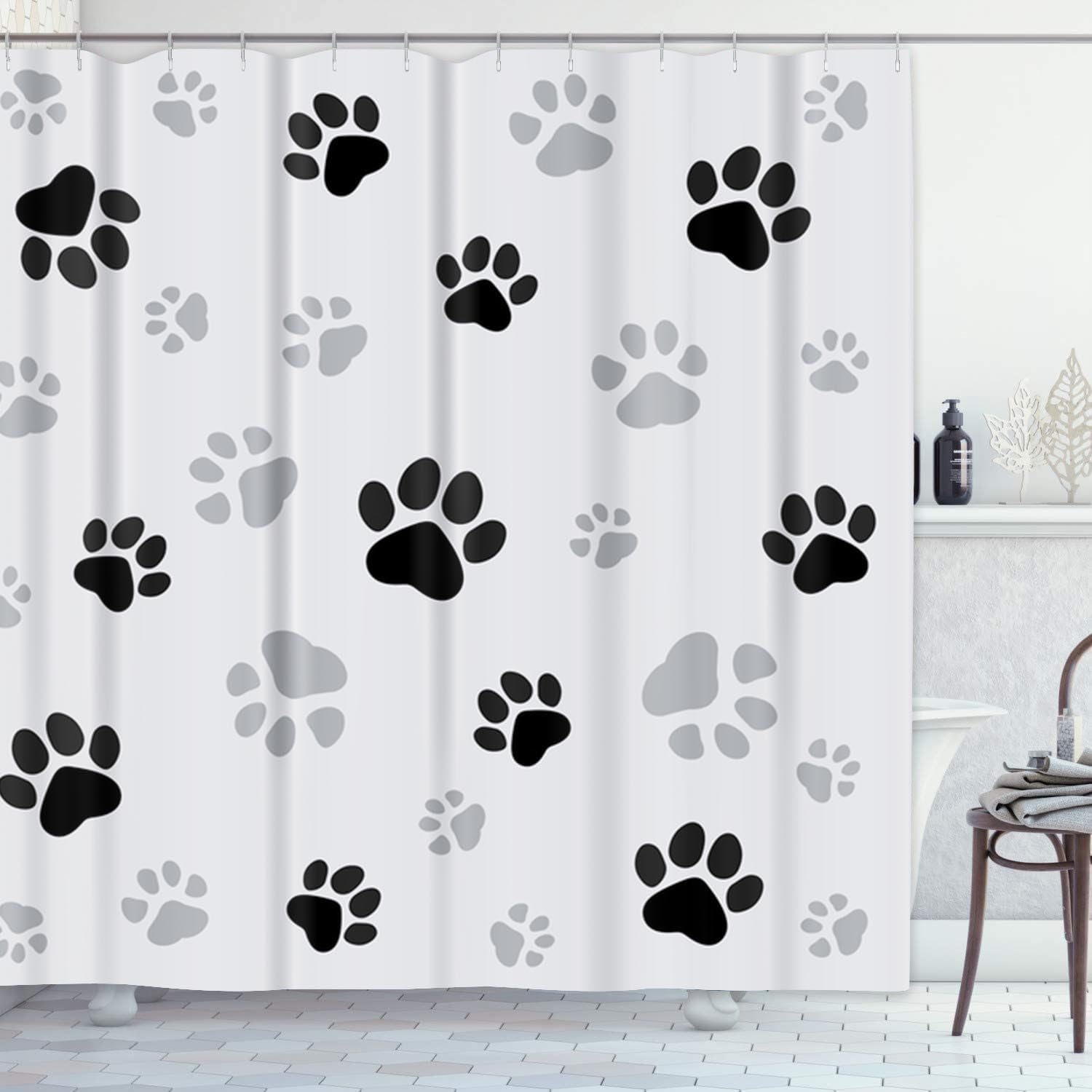 

Shower Curtain Colorful Pawprint Animal Paw Black And Ash Gray Cat Waterproof Polyester Fabric 72 X 72 Inches Set With Hooks W60H190(CM)-1 Pcs