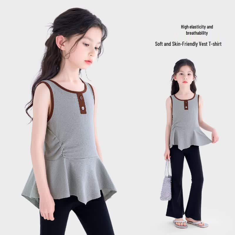 Tutu Little Elephant Girls Colorblock Ruffle Sleeveless Top 170cm