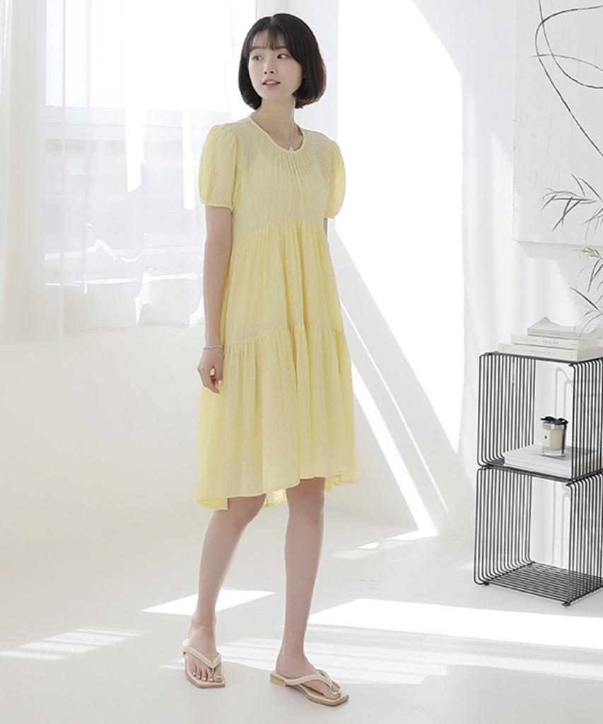 Ppaeppae Back Ribbon Shoulder Puff Midi Dress