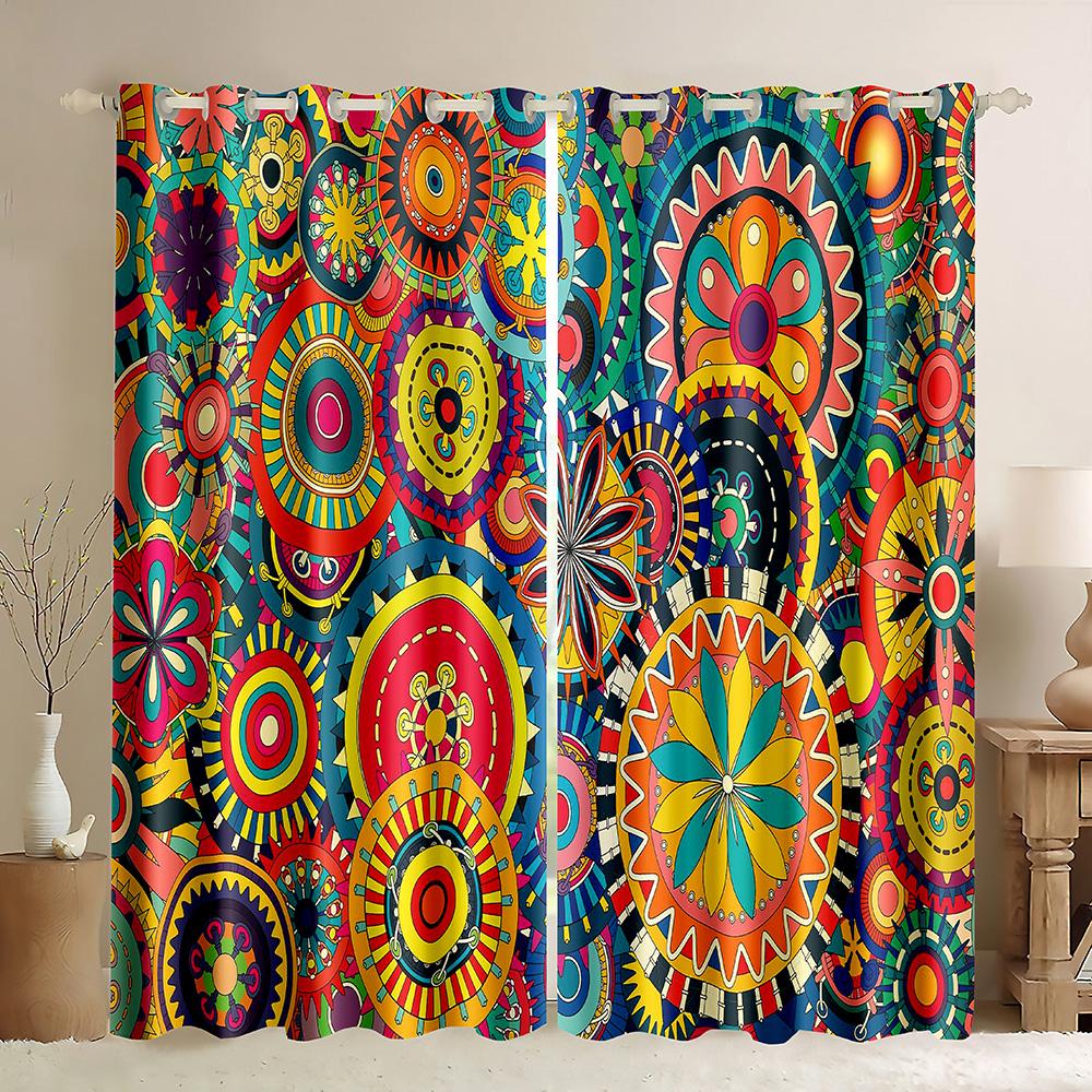 Mandala Barevný Závěs Balkónová Dělící Stěna Obývací Pokoj Ložnice Boho Hustý Zatemňovací Závěs Dveřní/Okenní Závěs Dekor(2Panely)