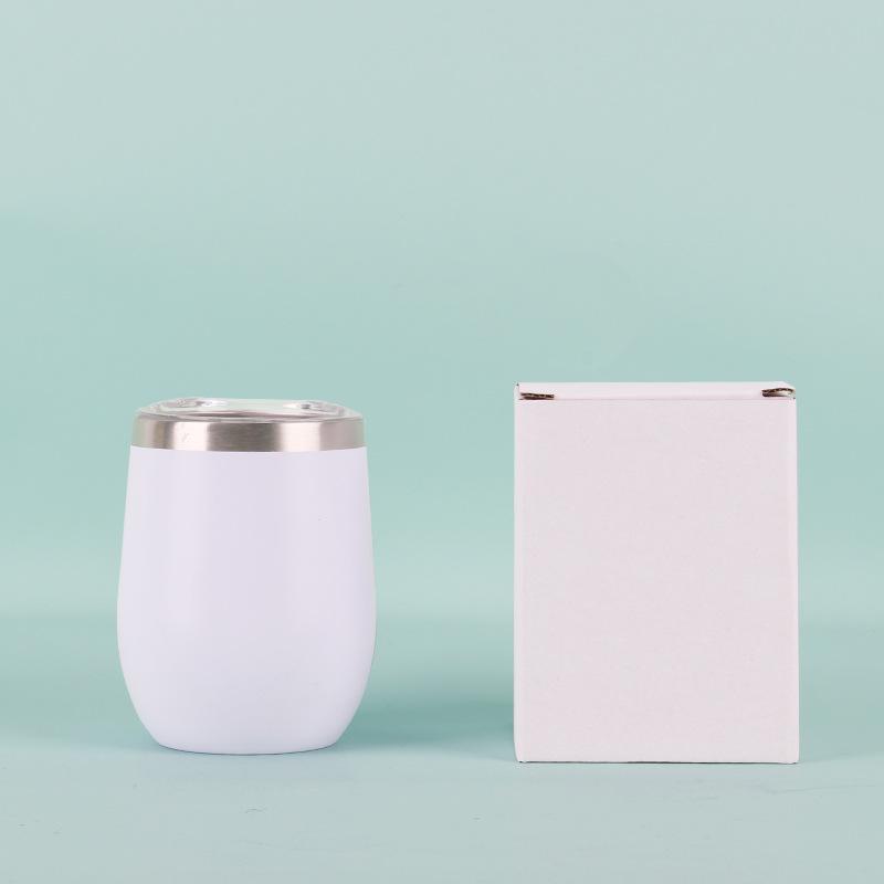 50pcs Custom 12oz double wall stainless steel wine tumbler insulated vacuum egg shape wine tumbler with sliding lids