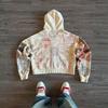 Unisex Retro Stamp Print Zip-Up Hoodie With Embroidery Pocket Loose Fit Streetwear Sweatshirt Fall