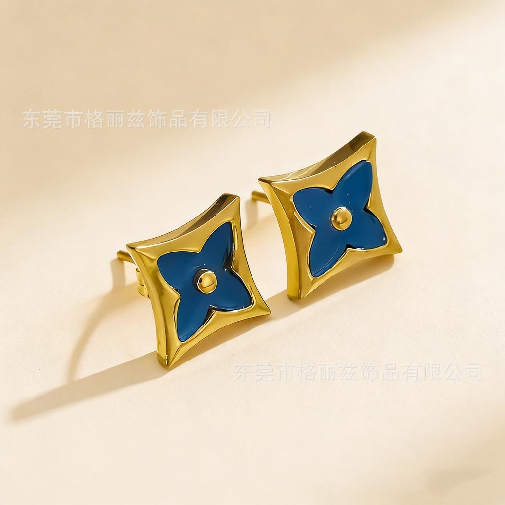 18K Gold Titanium Steel Non-Fading Four-Leaf Clover Earrings, Minimalist Women's Stud Earrings