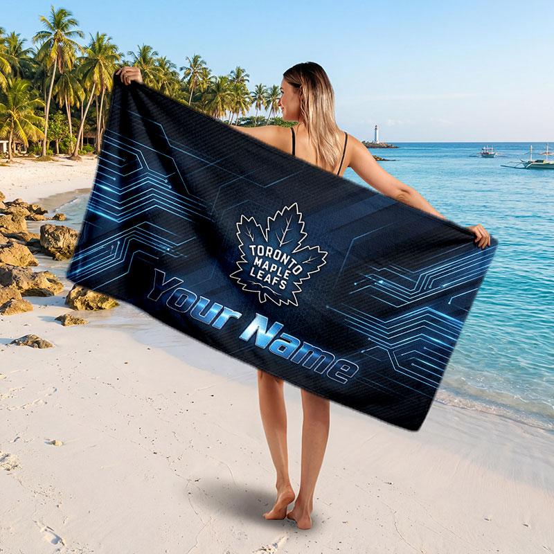 Toronto Maple Leafs Customized Name Text Beach Towel, Soft Absorbent Towel Beach Pool Travel Personal Gift