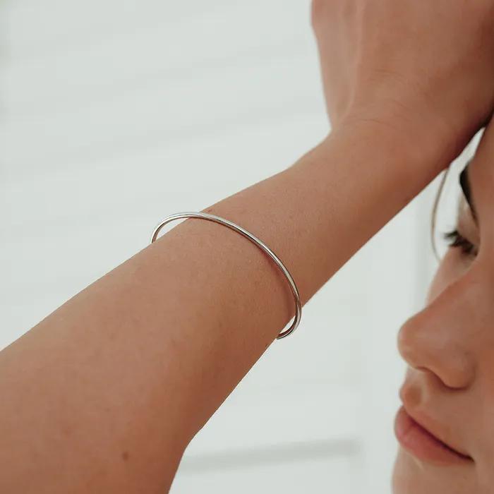 Silver 925 2mm Dense Solid Cuff Bangle Bracelet #LSB30